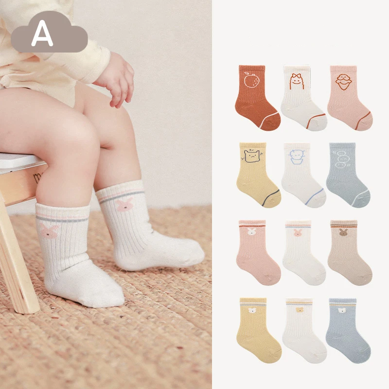 3 Pairs/set New Autumn Baby Mid Socks Newborn Toddler Cute Cartoon Elastic Sock For Kids Boys Girls Soft Boneless Socks 0-5Y