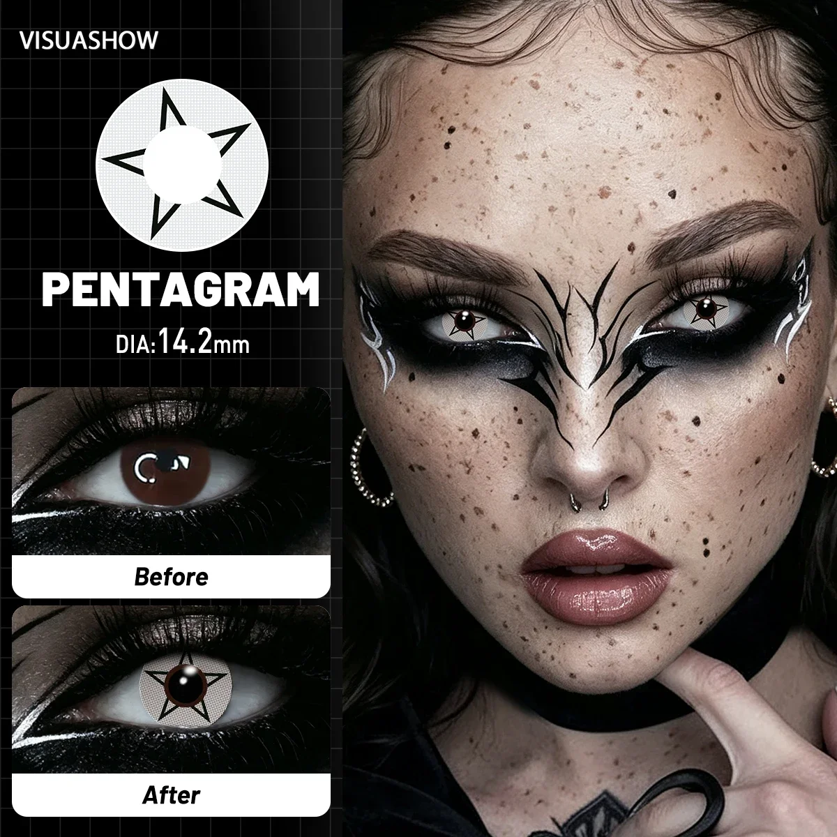 Lalens Grüne Anime-Cosplay-Farbkontaktlinsen, 1 Paar, 14,2 mm, Kosmetiklinsen für Cosplayer, Halloween, Weihnachtsfeier, Kostüm, Augen-Make-up – Detail 31