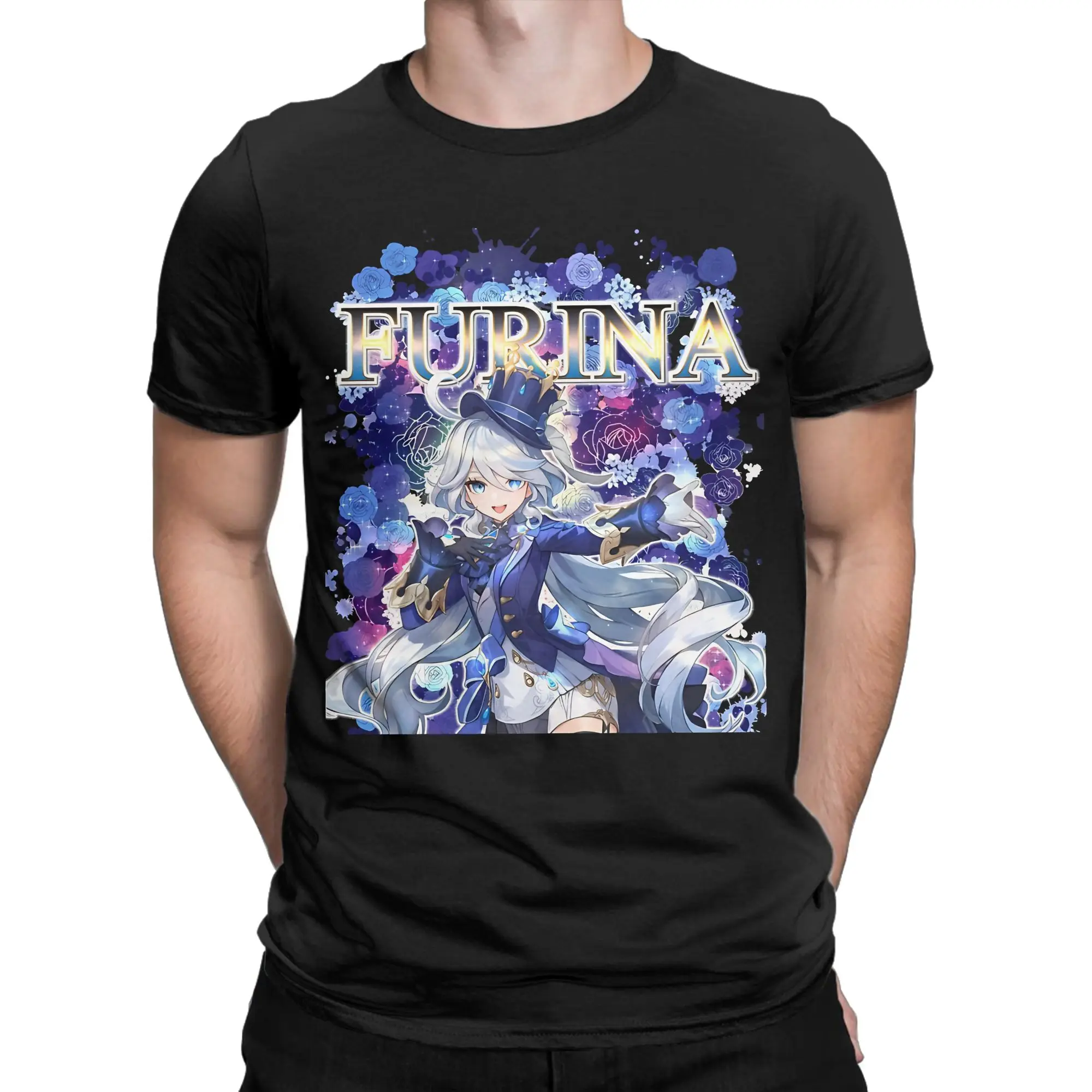 Furina Flowers Genshin Impact T Shirts Men Women 100% Cotton Vintage T-Shirts Round Neck  Tees Short Sleeve Clothing Summer