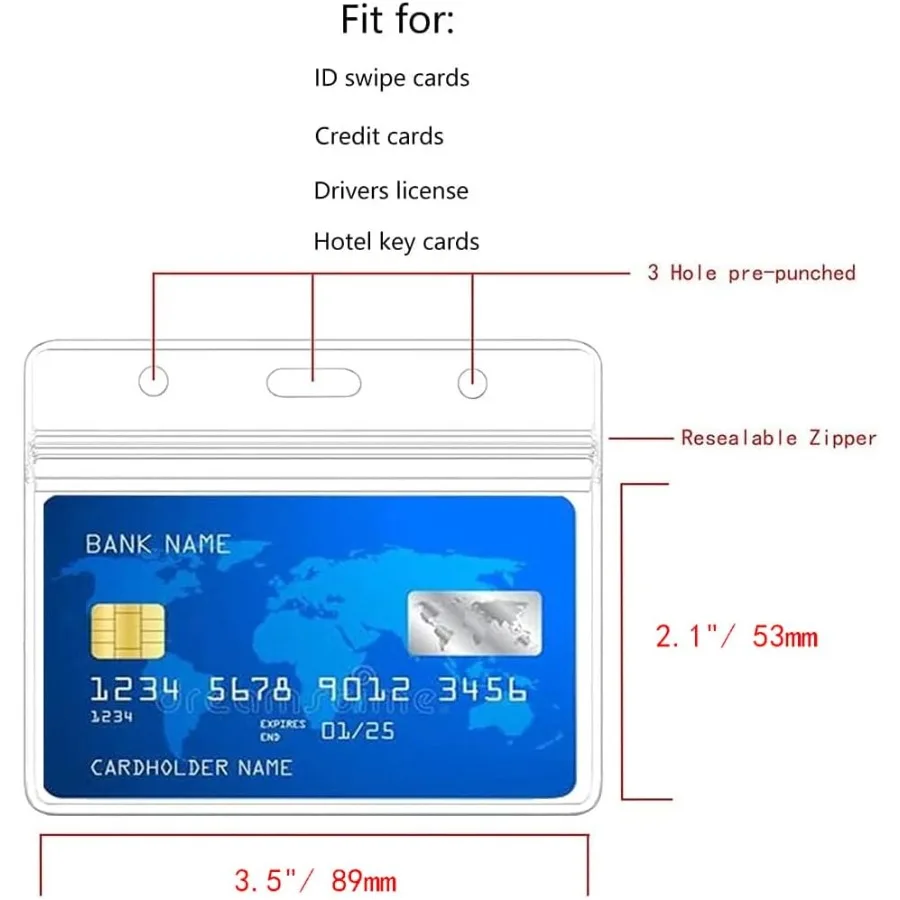 ที่ใส่บัตรแบบแนวนอน ปิดผนึกได้ กันน้ำ พลาสติกใส ที่ใส่บัตรประจำตัว 6 ชิ้น