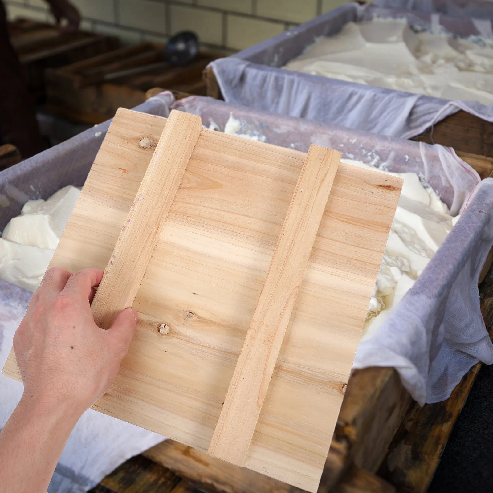 

Wooden Tofu Press Board 295x295mm Smooth Surface for Homemade Tofu and Cheese Making Kitchen Tool with Sturdy Handles Manual