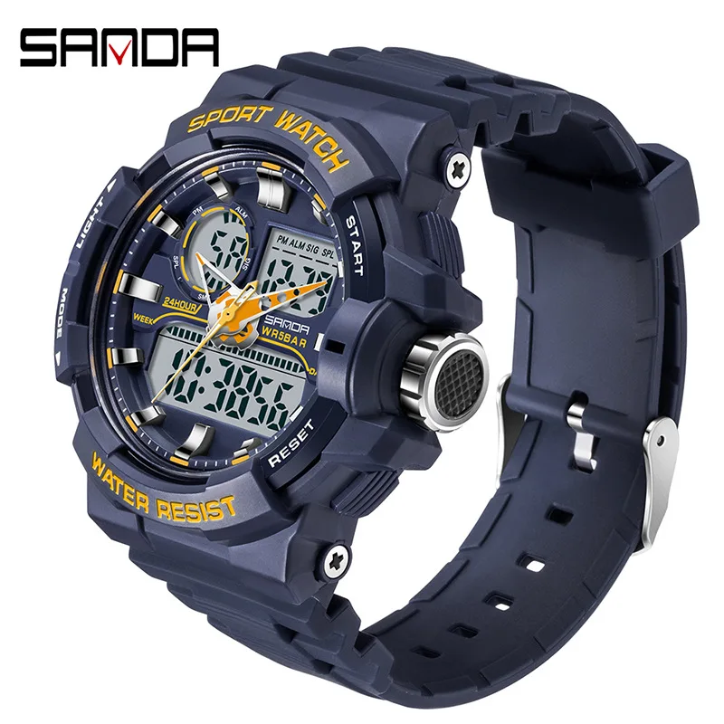 SANDA 2025men's and women's multifunctional digital watch LED waterproof night light military couple hand electronic watch gift