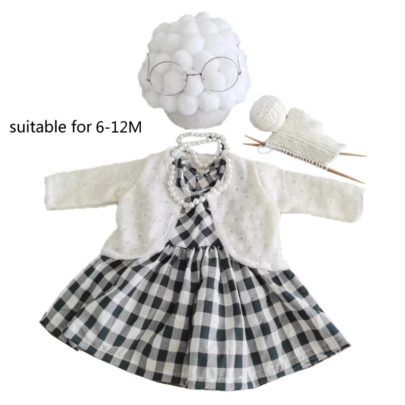 1 Set Funny Baby Photography Props Costume Infant Girls Cosplay Grandma Clothes Photo Shooting Hat Outfits D5QA