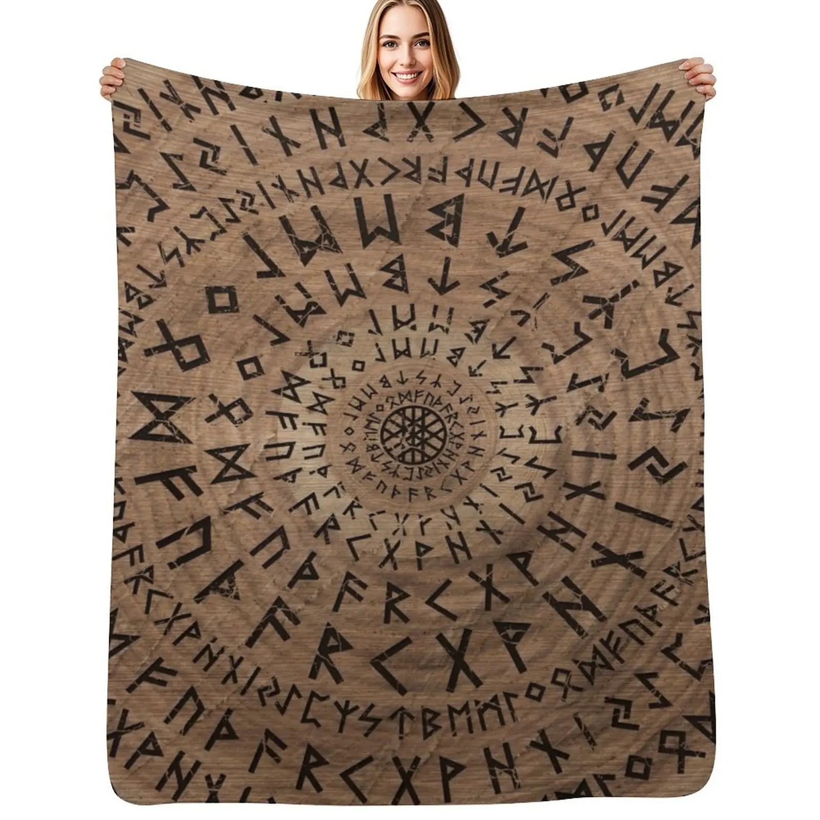 Elder Futhark Circular Composition Throw Blanket Soft Warm Blanket Gift for Grandparents