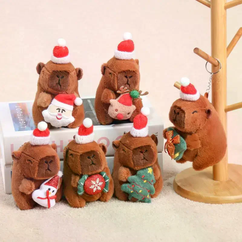 Schöne Weihnachten Capybara Anhänger Plüsch-schlüsselanhänger Nette Weiche Angefüllte Puppe Spielzeug Rucksack Hängende Dekoration Neue Jahr Geschenk