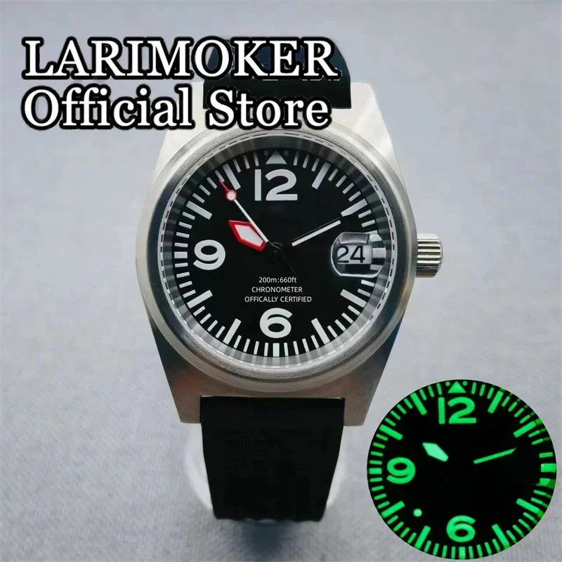 LARIMOKER 38mm NH35A PT5000 Mechanical Automatic Men Wristwatch 200M Sapphire Glass Rubber watch  Strap