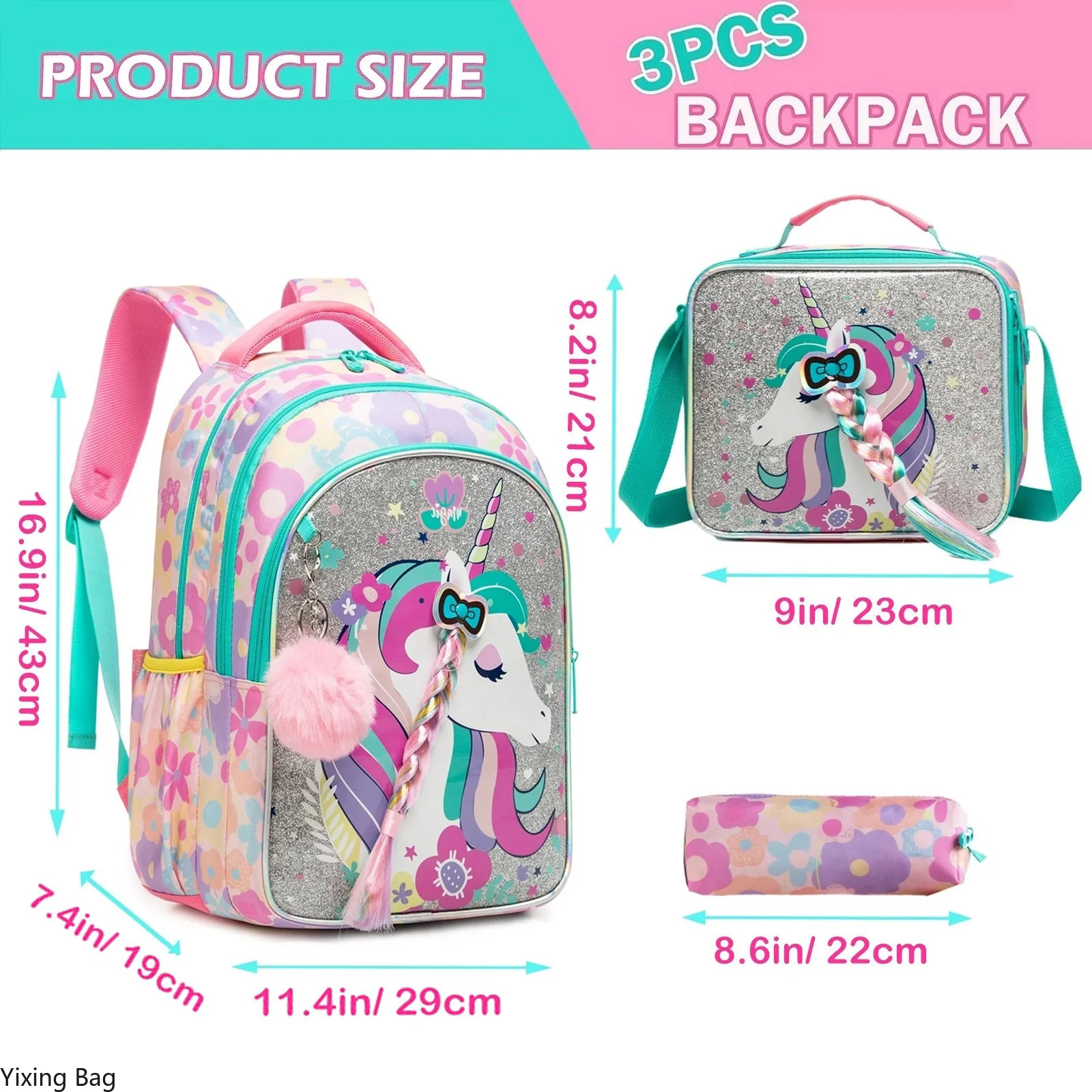 Girls Backpack Set Cute School Backpack Combo for Elementary Student Lightweight Durable Bookbag Back To School Perfect Gift