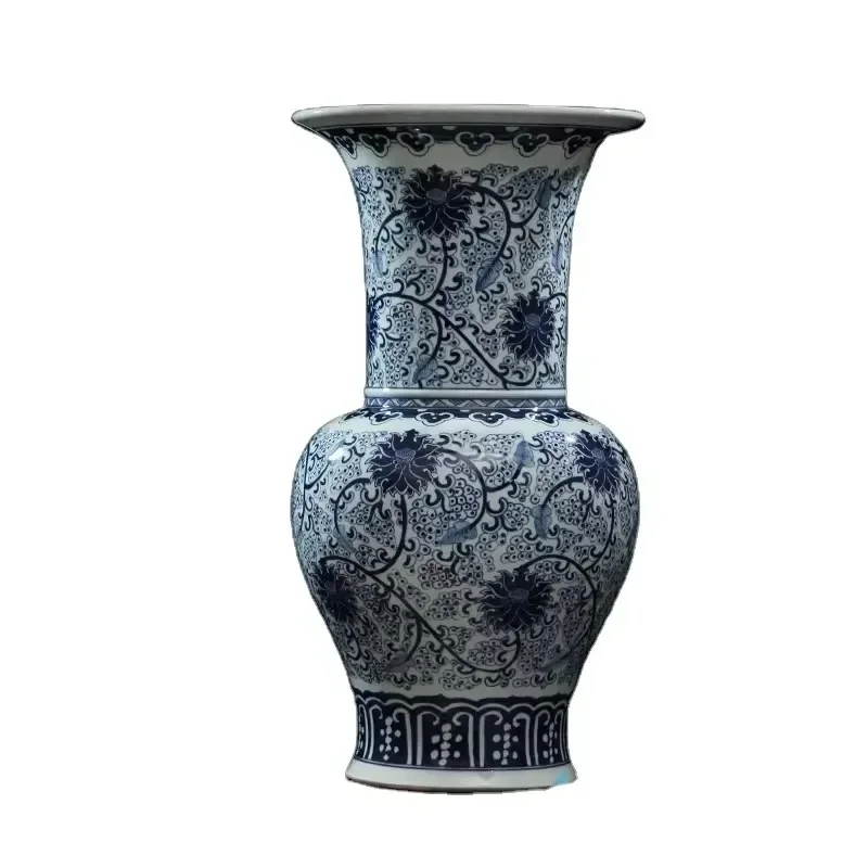 Direct sales Blue and white hand paint flower pattern big ceramic vase