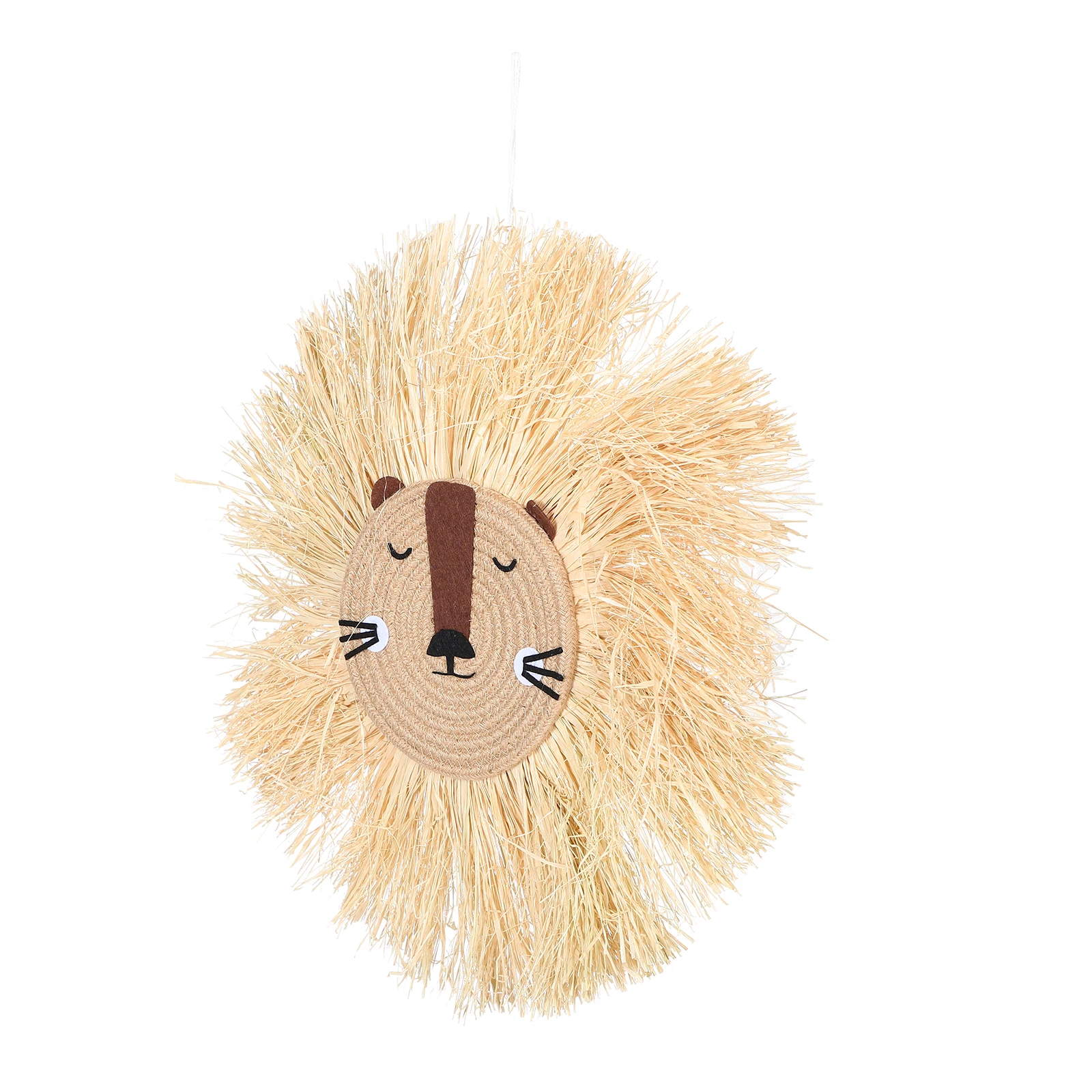 

Hanging Decor Handwoven Raffia Boho Nursery Animal Kids Cute Cartoon Head Pendant Lightweight Easy Install Toddler Decor Wall