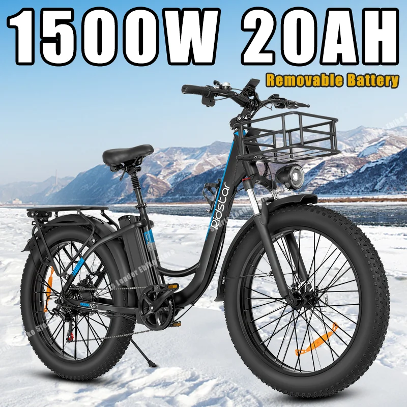 

Ridstar MN-26 Electric Bike 26 Inch Fat Tire Off Road Ebike 1500W 48V 20AH Powerful Mountain Electric Bicycle For Adults Cycling