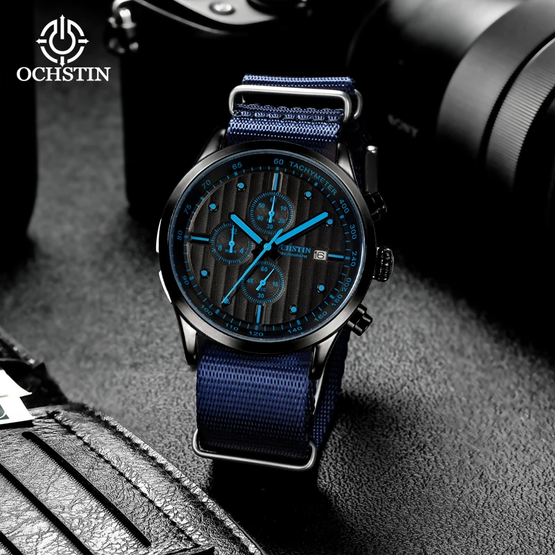 ochstin creative nylon series multi-function quartz movement watch hot model 2024 fashion simple men's quartz watch