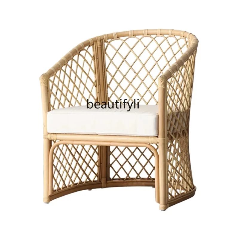 

Solid Wood Leisure Backrest Rattan Chair Single Sofa Solid Wood Balcony Sofa Simple Modern Chair