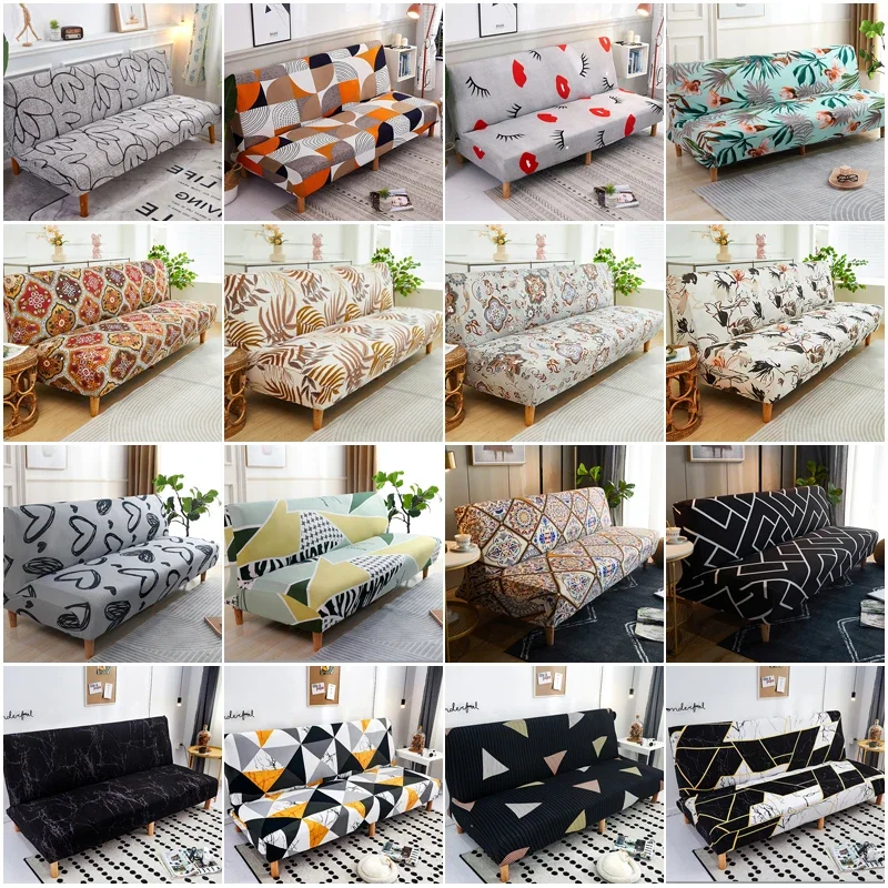 Floral Printed Armless Futon Cover High Elastic Full-inclusive Sofa Bed Cover Without Armrest Soft Couch Sofa Covers S/M/L Size