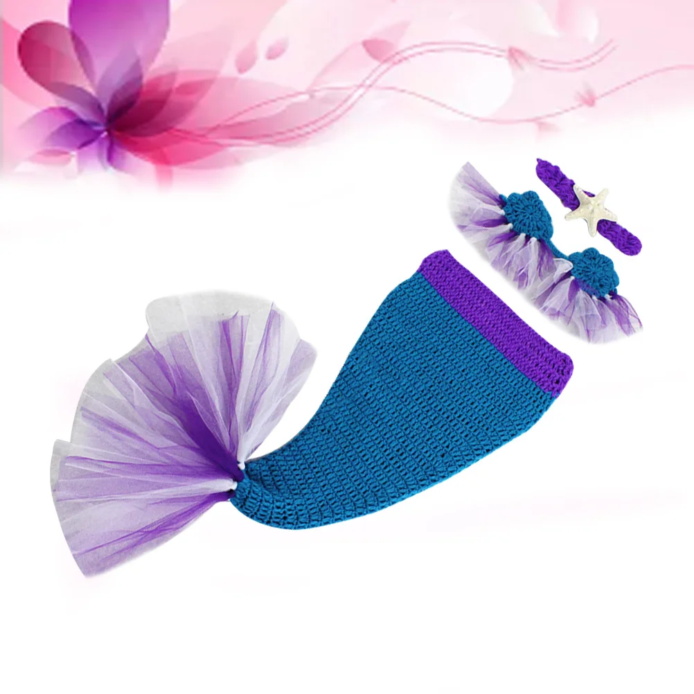 1 مجموعة الطفل التصوير الدعائم الوليد الطفل الزي حورية البحر ذيل الحياكة الكروشيه سترة الرضع زي لطيف صور الدعائم