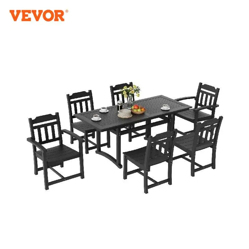 

VEVOR 7 Piece Patio Table and Chairs Set Portable Padded Patio Chairs and 1 Rectangle Dining Table Lawn Deck Backyard Garden