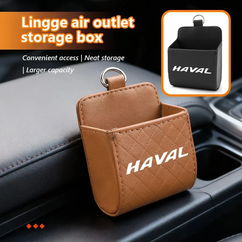 Car Air Outlet Storage Box Vent Hanging Bag Leather Premium Auto Accessories For Haval Jolion H6 M6 Dargo Raptor F7 H7 H9