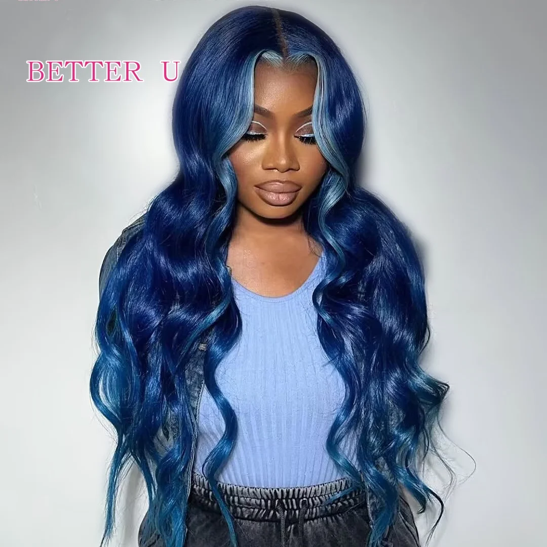 تسليط الضوء على الأزرق 13x6 الدانتيل الجبهة خصلات الشعر المستعار الإنسان للنساء الجسم موجة البرازيلي شقراء الملونة 13x4 الدانتيل الجبهة الباروكات شعر الإنسان الأزرق #3