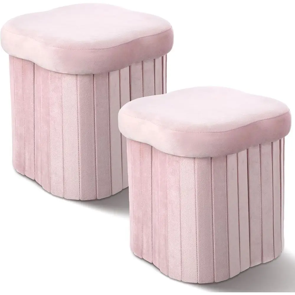 

2 Pcs Storage Ottoman lower Shaped oot Stools oldable Velvet Storage Box ootrest Small Ottoman Seat with olding Vanity Stool or