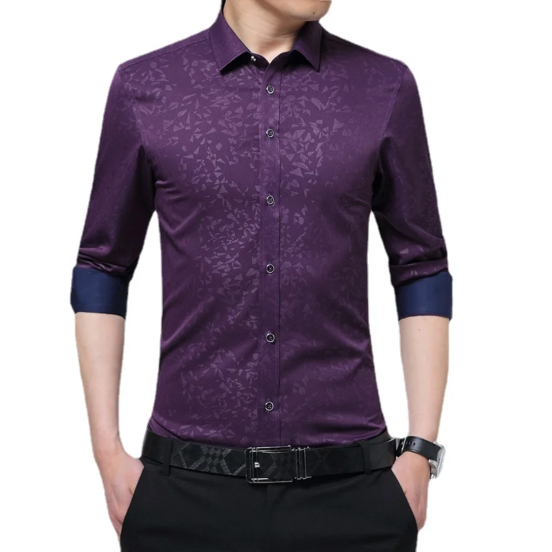 

Luxury Brand Mens Dress Shirts Brand Long Sleeve Non-ironing Print Social Shirt Handsome Fashion Blouse for Man Clothes M-5XL