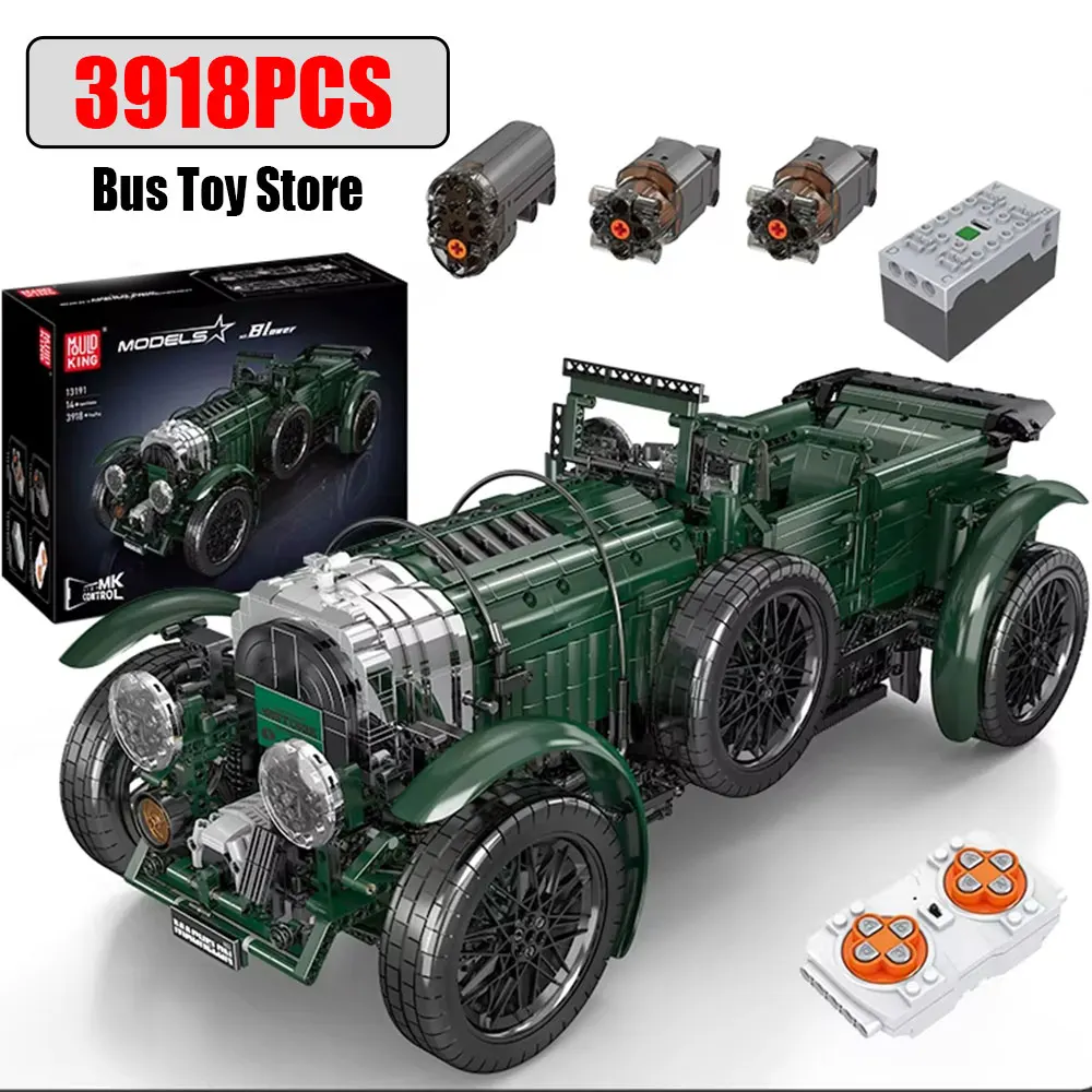 Classical Technical Green Blower Car Model Remote Control Vintage Car Building Blocks Toy Collectible for Adults Christmas Gifts