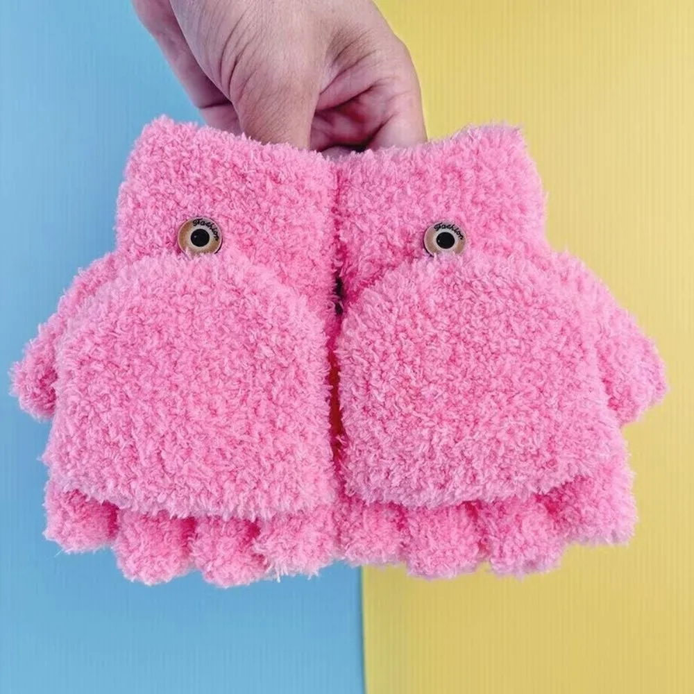 

New Solid Color Warm Gloves Warm Windproof Half Finger Gloves Coldproof Knitted Flip Gloves Gift