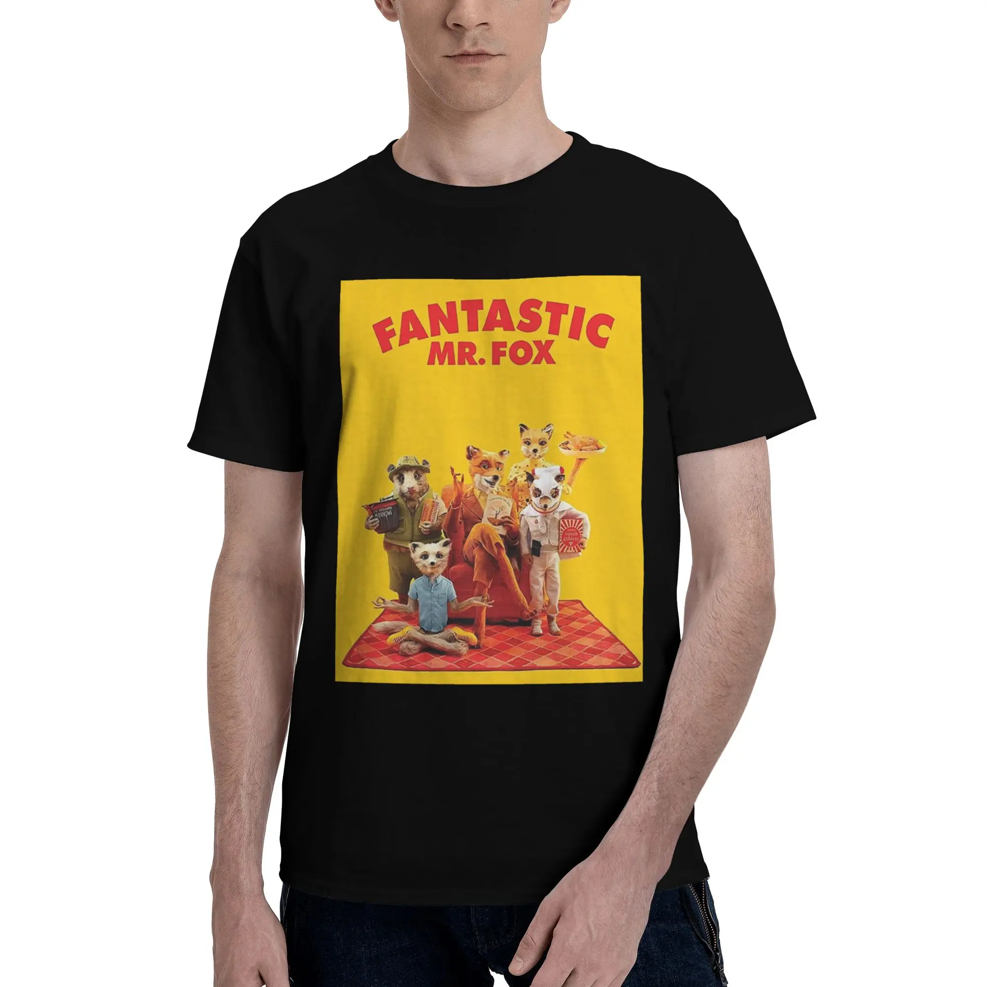 

Fantastic Mr Fox Movie Poster 100% Cotton T-Shirt Men'sClassic T Shirts Men Round Neck Short Sleeve S-6XL