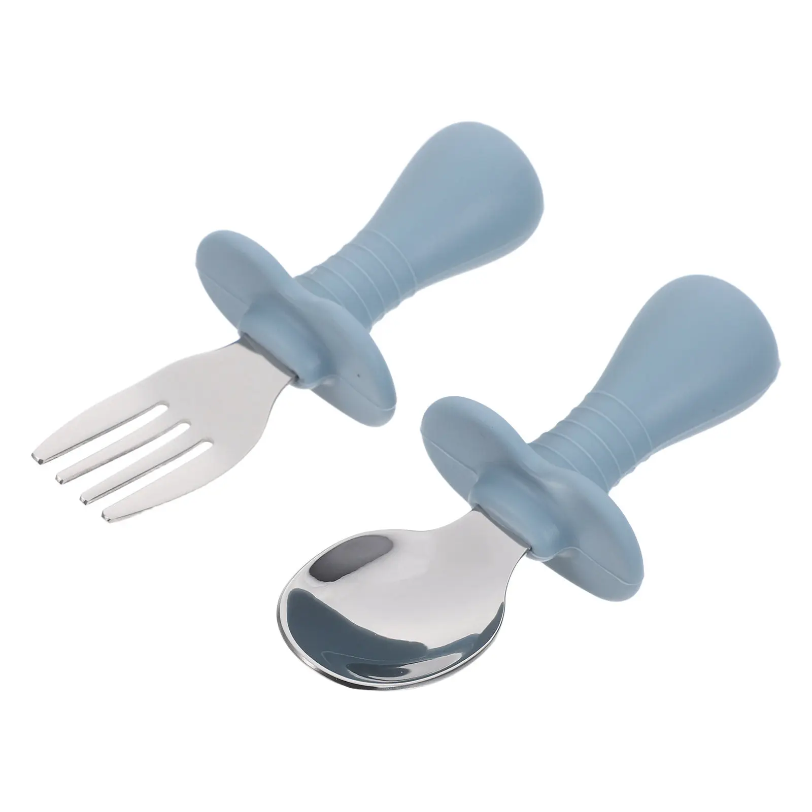

1Set Toddler Feeding Utensils Baby Silicone Handle Kids Silverware Set Stainless Steel Fork Spoon Training Mealtime Tableware
