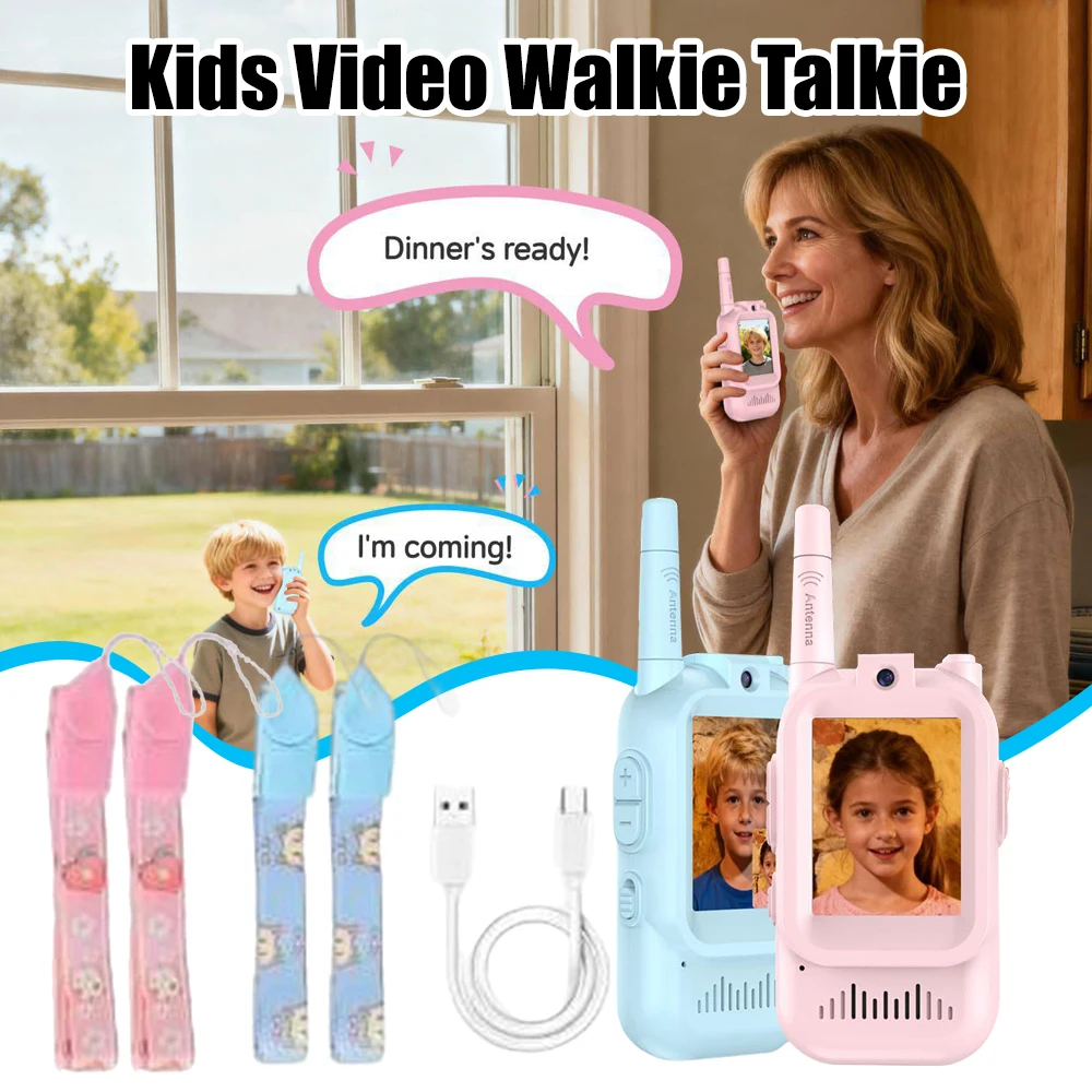 วิทยุสื่อสารวิดีโอสำหรับเด็ก 2 ชิ้น วิทยุสื่อสารแบบชาร์จได้ ของเล่นวิทยุสื่อสารวิดีโอสุดสนุกสำหรับใช้ในบ้าน กิจกรรมกลางแจ้ง ตั้งแคมป์ ท่องเที่ยว ของขวัญ