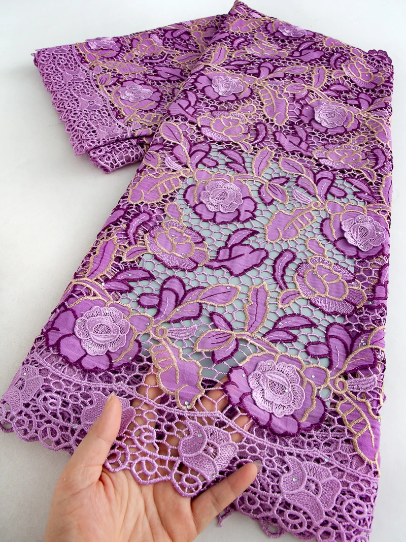 2025 Luxus Afrikanische 3D Blumen Baumwolle Spitze Stoff Neueste Stein Schweizer Voile Spitze Nigerianischen Stickerei Spitze Für Frauen Kleid, 5Y 4584