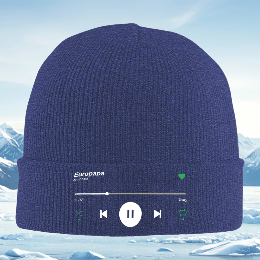 Botones de control de reproductor de música fondo negro Hombres Mujeres Gorro de punto unisex Gorro Jersey Gorro Invierno Térmic