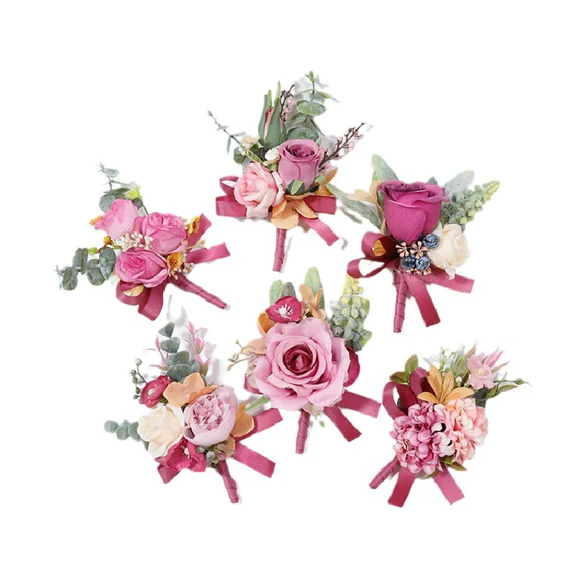 Boutonniere e corpetto da polso Western Forest Guest Banquet Party Wrist Flower Wedding Supplies Rose Pink 470