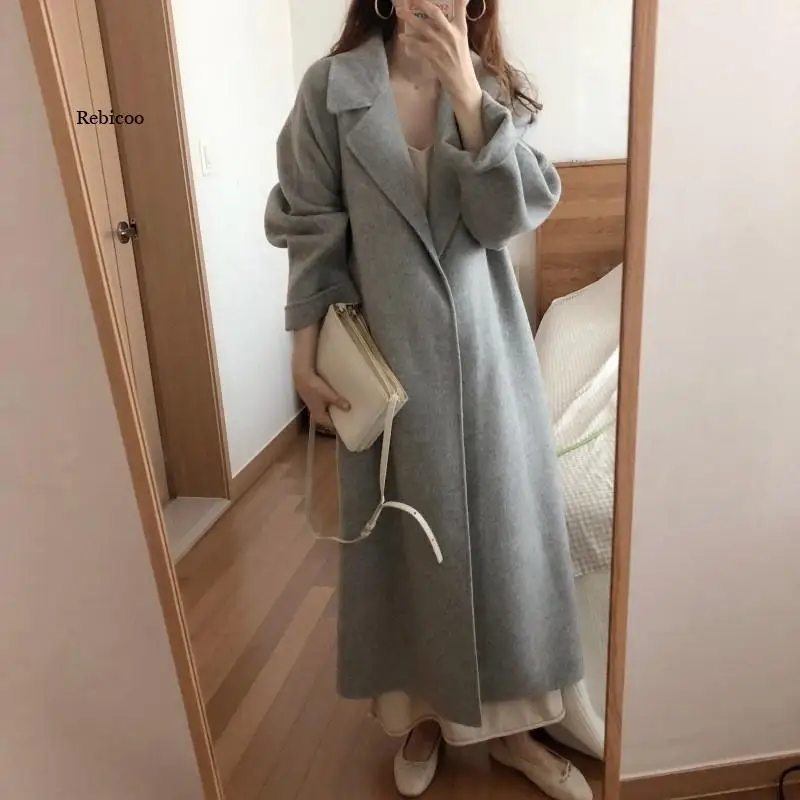 

Women Wool Elegant Woolen Korean Jacket Long Coats Autumn Ladies Winter Coat Vintage Female Warm Outwear Overcoat Cape Femme