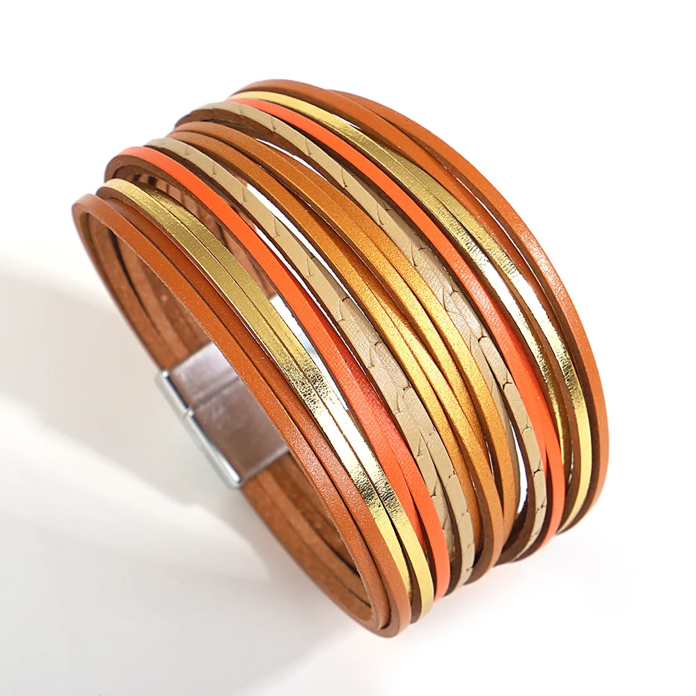 ALLYES Trendy Kleurrijke Lederen Armband voor Vrouwen Mannen Boho Multilayer Slanke Strips Wrap Brede Bangle Armbanden Party Sieraden Geschenken