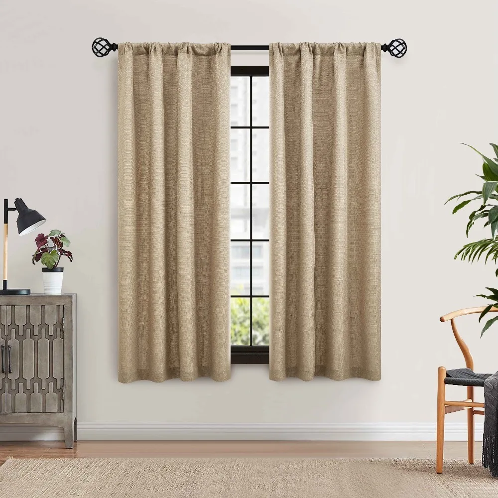 Mainstays Southport Textured Light Filtering Curtain Panel Pair, Set of 2, Beige, 40