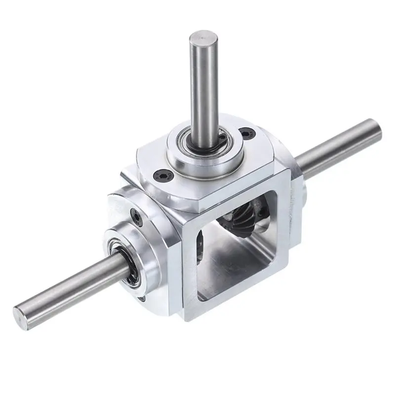 T21C 4X Gear-Box 90 Degree Right Angle Bevel-Gearbox 1:1 Reversing Double Output Shaft 1 Module 20 Teeth Bevel Gear