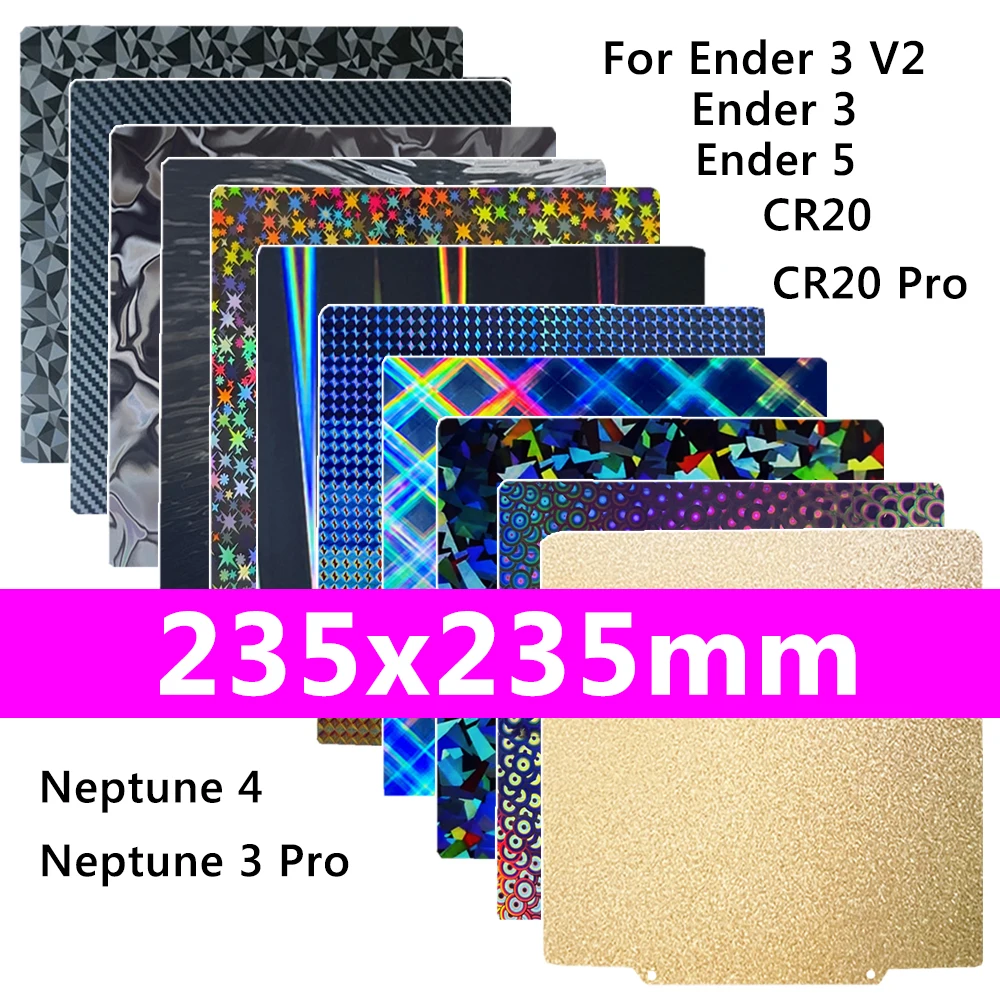 

Build Plate for Ender 5, Ender 3, CR20, Elegoo Neptune 4 Pro, Ender 3 V2 PEI Sheet PEO PET Double Sided Bed Spring Steel Sheet