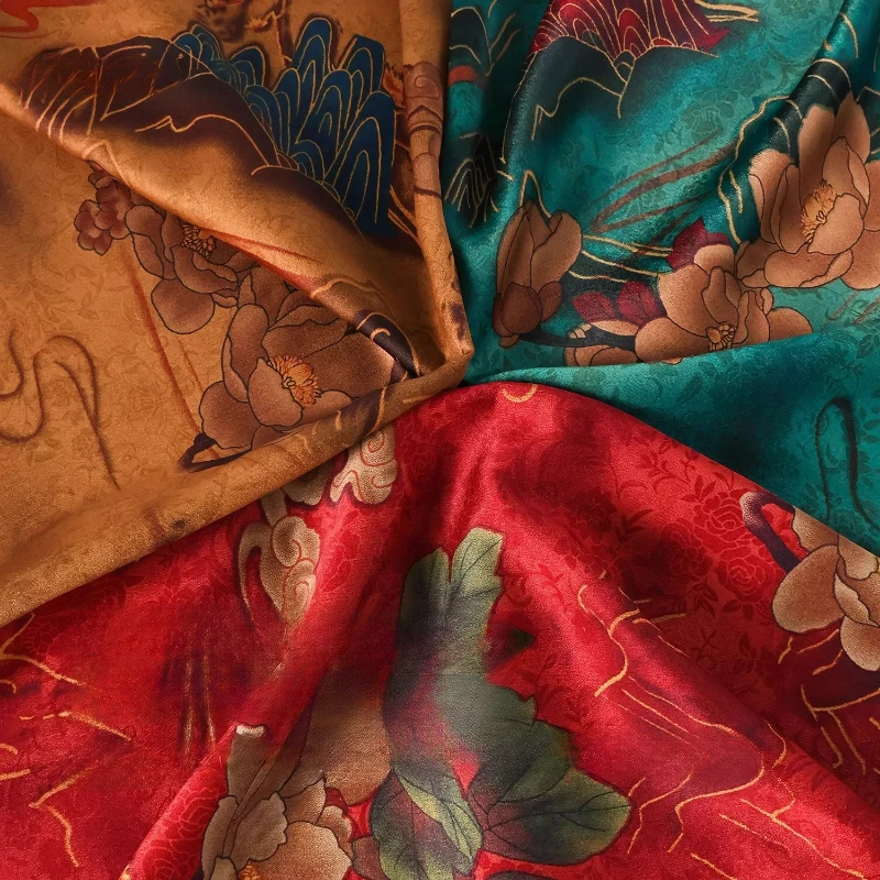 

Colorful Cloud Print Chiffon Fabric Soft Skin Friendly Vintage Dress Material Xiangyunsha Silk Like Fabric for Cheongsam