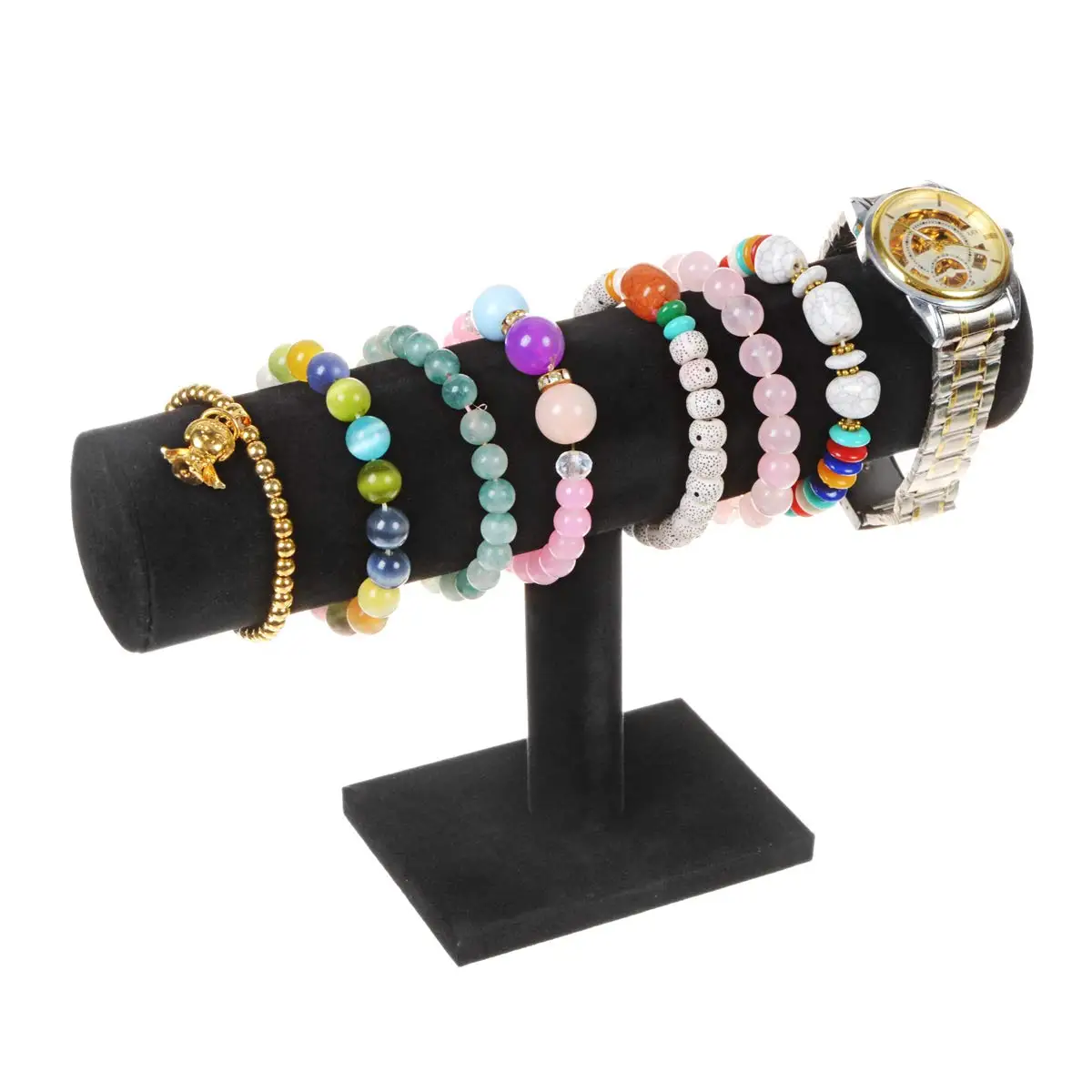 Hovering T-Bar Bracelet Necklace Earring Bangle Pendants Anklet Tower Watch Key Jewelry Display Stand Home Organization,Black