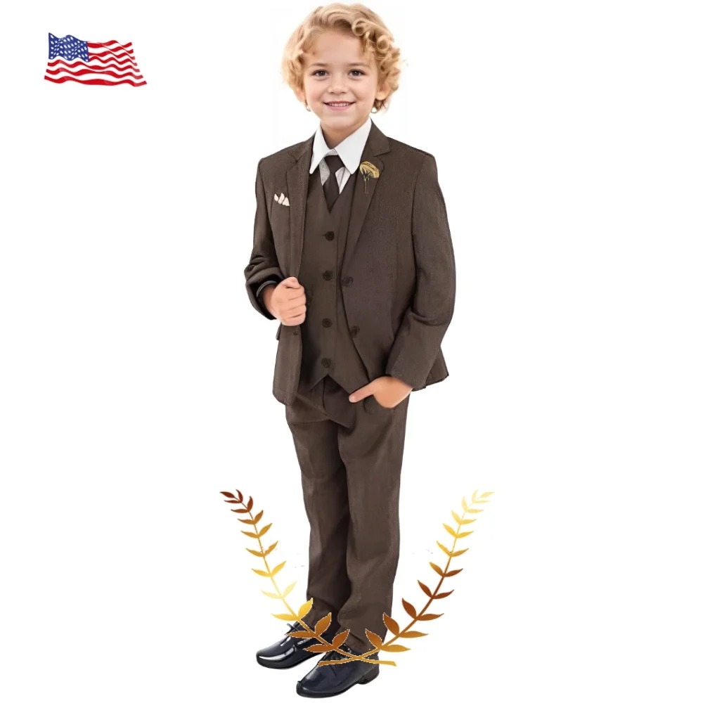 

Retro Boys Suit Tweed Herringbone Suits 3 Piece Slim Jacket Vest Pants Formal Kids Wedding Outfit Tuxedos