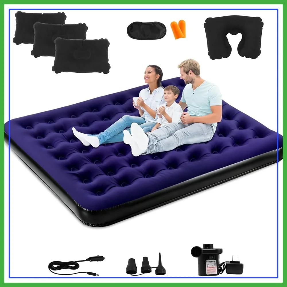 King Size Camping Air Mattress with Pump, 80x72 Inch Thickened Inflatable Bed for Travel, Hiking, Home