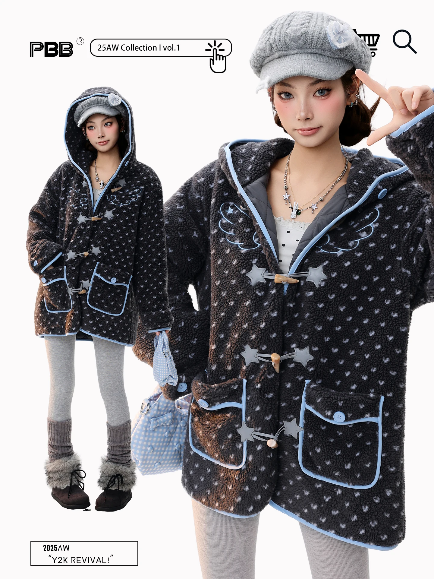 

PBB Lazy Sle Wing Embroidery Warm Mid-Length Women's Coat Cute Windproof Autumn Winter Coat Outerwear Cotton Polyester Filling