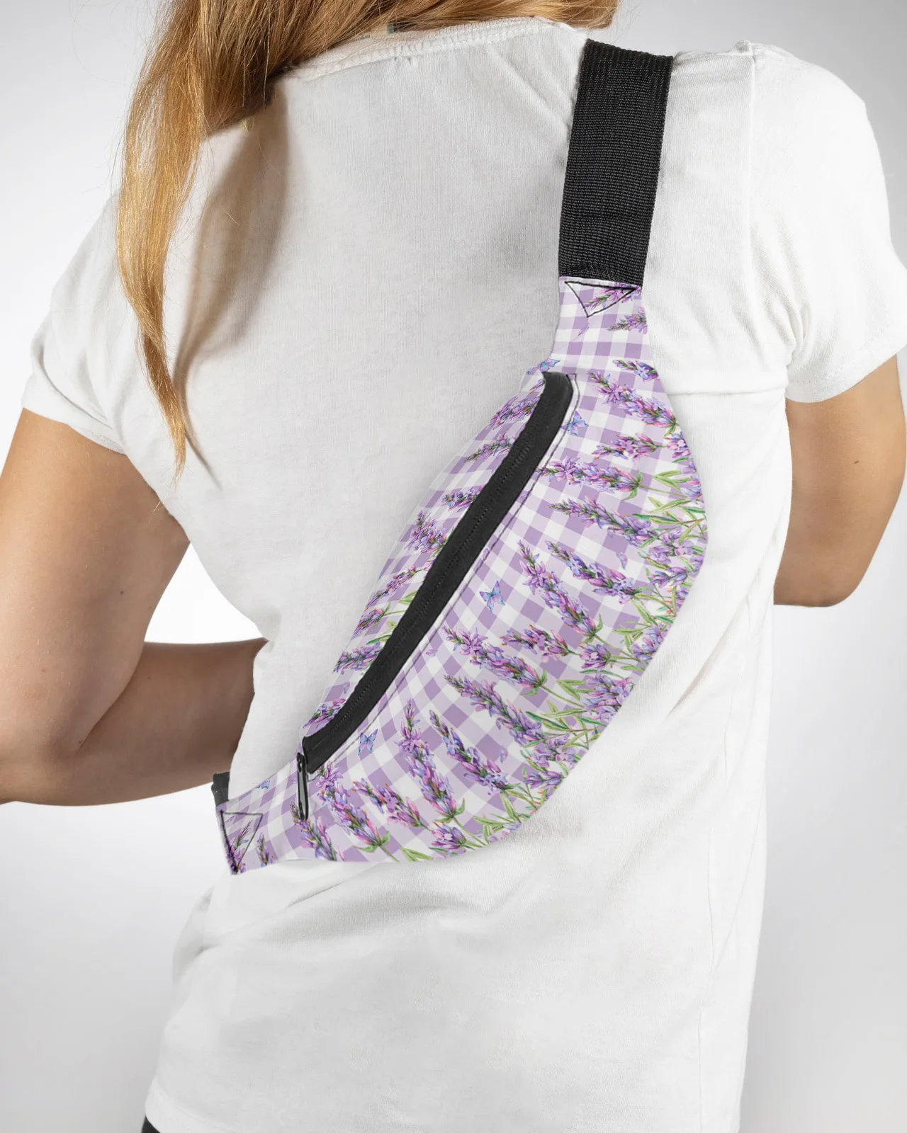 

Purple Lavender Flower Butterfly Purple Plaid Men Women Waist Bag Fanny Pack Belt Bag Wallet Pouch Waterproof Banana Hip Bags