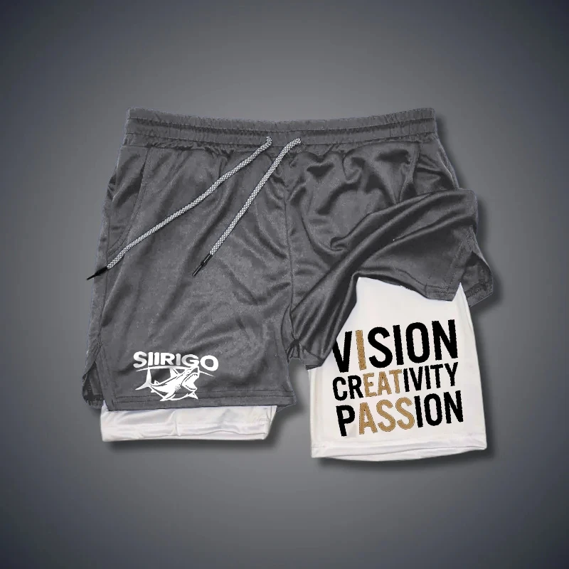 Fitness Shorts Voor Heren Met Dubbellaagse 2-In-1 Sneldrogende Geprinte Fitness Outdoor Vrijetijdstrainingsshorts