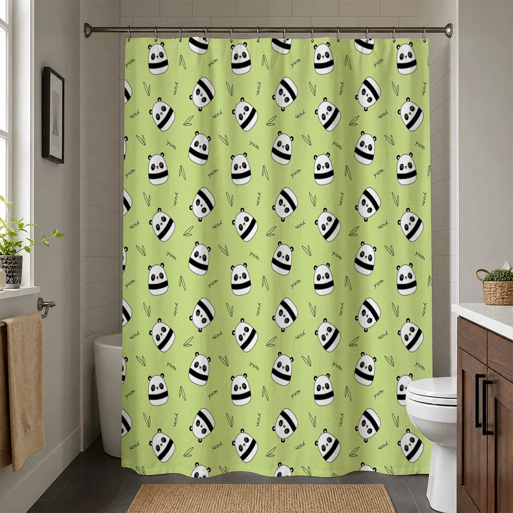 Waterproof Cute Panda Print Shower Curtain for Kids Bathroom Decor Cartoon Shower Liner Funny Panda Print Curtain Waterproof Sho