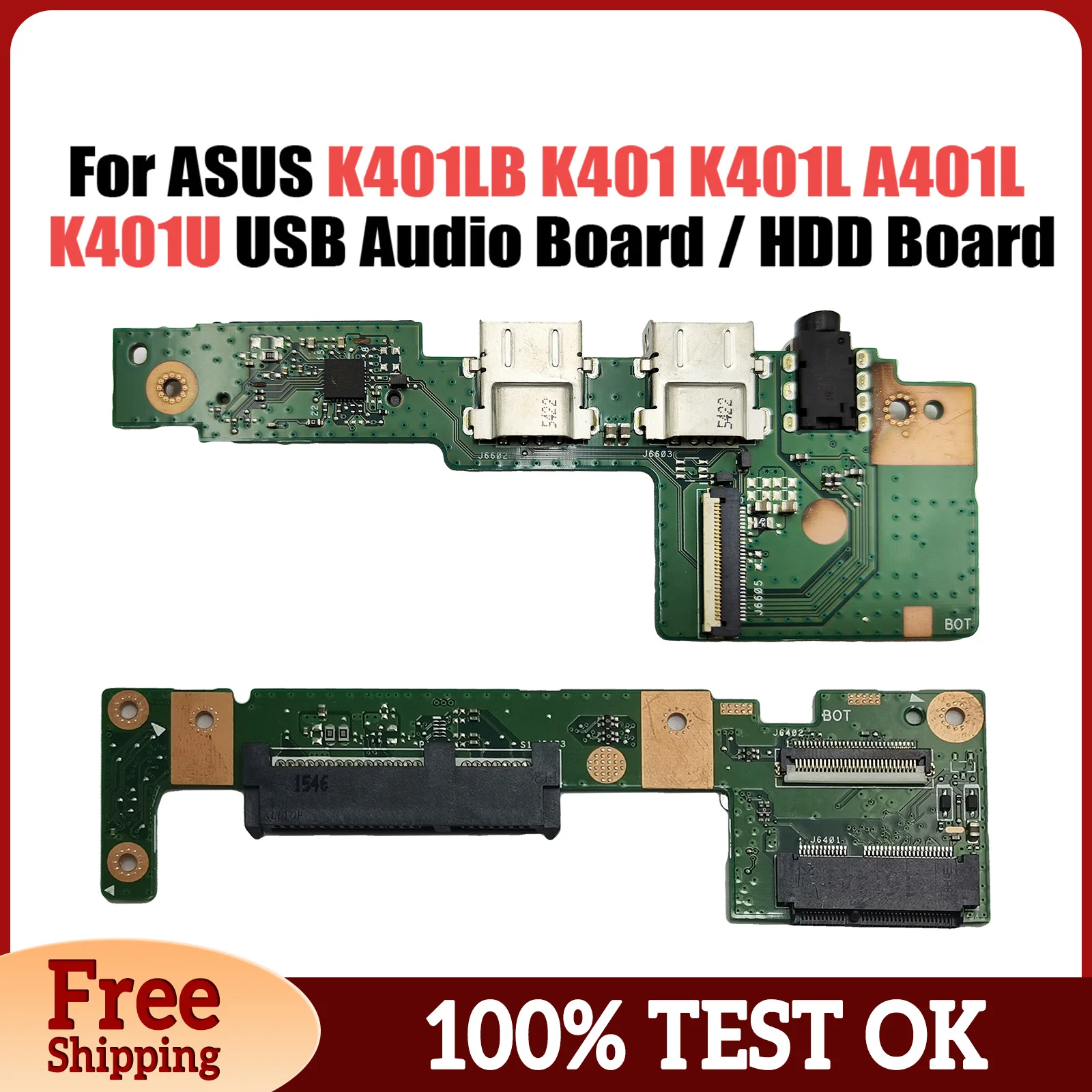 K401LB IO Board REV 2.0 For ASUS K401LB K401 K401L A401L K401U USB Audio board and HDD Boards 100% OK