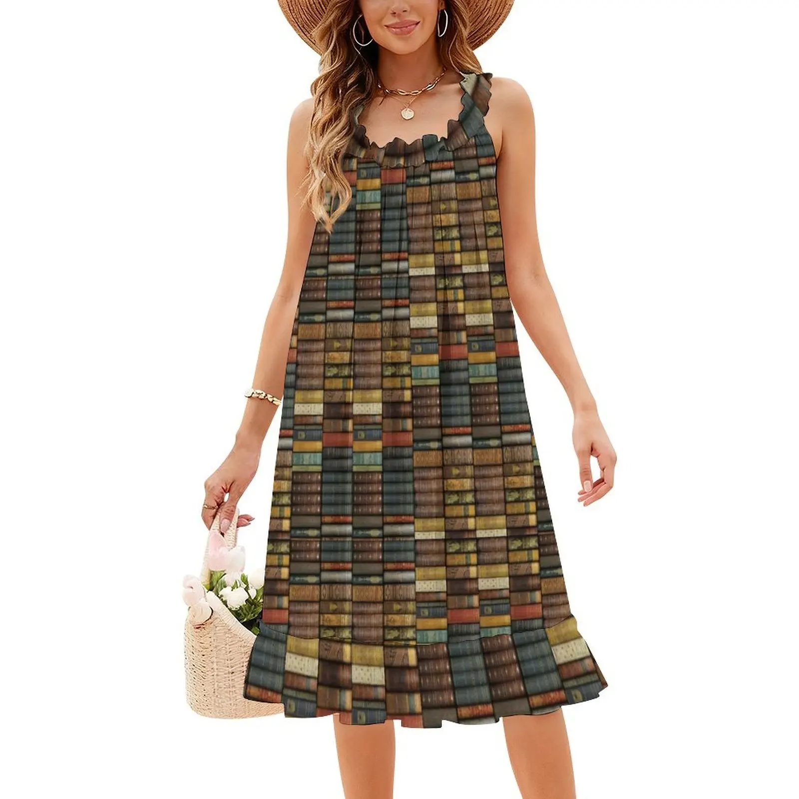 رف الكتب - الكتب القديمة - عشاق الكتب، فستان بصدر مفتوح، فستان حفلات صيفي أنيق للنساء، كتب قراءة الأدب #4