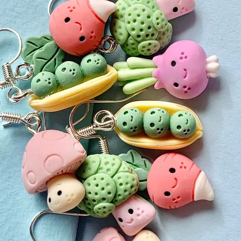 Cutest Vegetable dangle earrings, fun funky, dangler earrings, broccoli, peas, carrot, mushroom beetroot