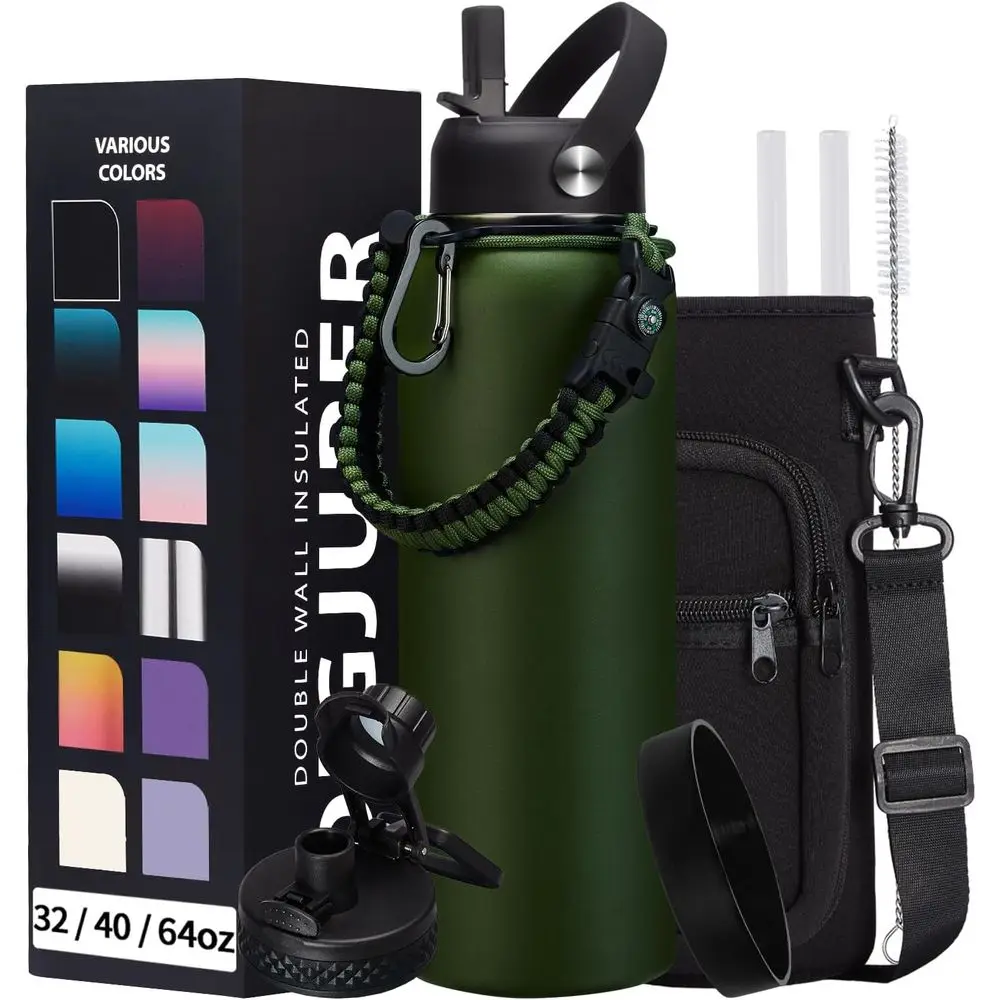

40oz Stainless Steel Vacuum Insulated Water Bottle - Keeps Cold for 48H and Hot for 24H, with Chug Lid, Carrying Pouch, Paracord