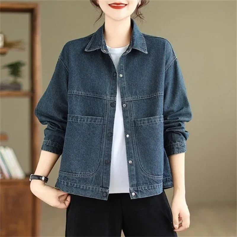 2024 New Autumn Women Denim Jacket Retro manica lunga Jeans Jacket femminile allentato Casual Denim Coat Outwear Overwear