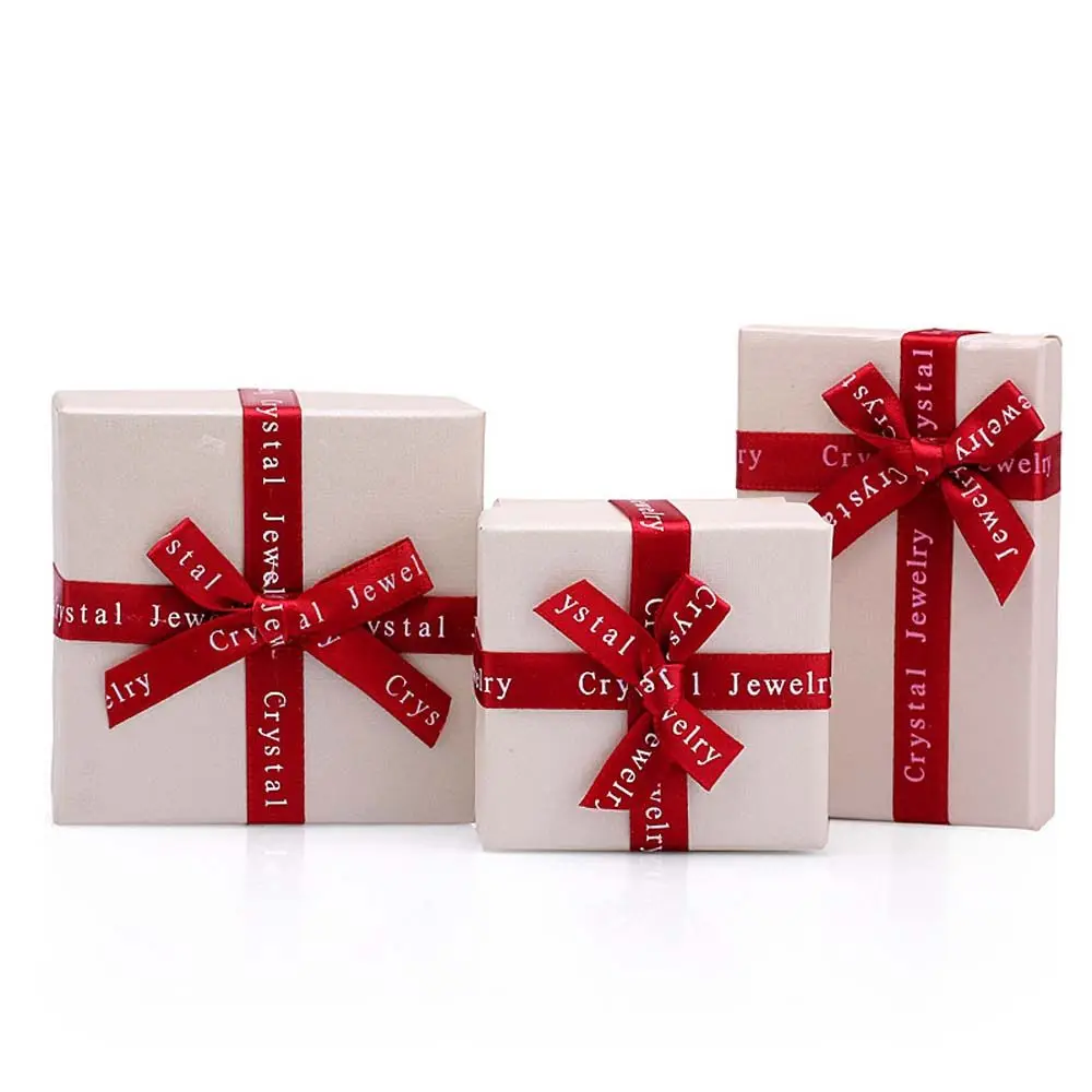 Luxury Display Red Ribbon Rings Case Beige Color Bowknot Paper box Jewelry Packing Jewelry Boxes Gift Boxes